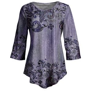 NWT Purple & Black Floral Handkerchief Hem Tunic